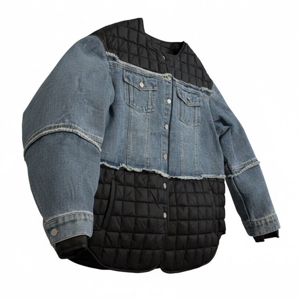 Danica Plus Size 3XL Denim Quilted Mixed Media Jacket Button Front